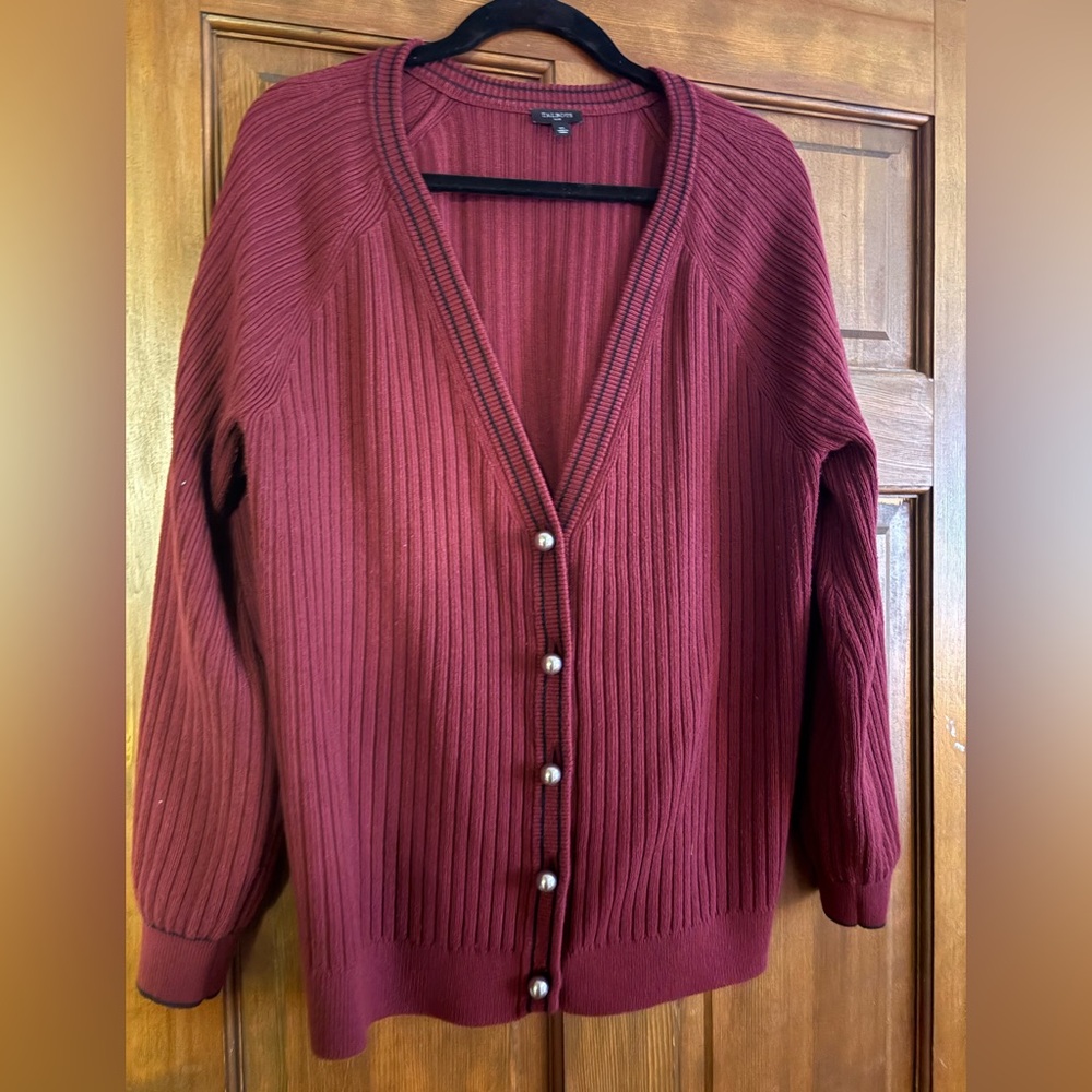 Talbots Women's Plus Burgundy Ball
Button Front Ribbed Cardigan Sweater Size IX